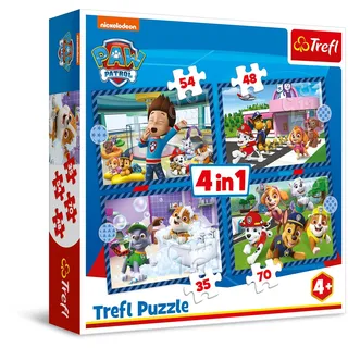 Trefl - PAW Patrol, Hundegeschichten - Puzzle 4in1, 4 Puzzles - von 35 bis 70 Teile - Unterschiedlicher Schwierigkeitsgrad, für Kinder ab 4 Jahren