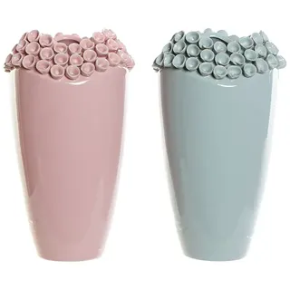 Vase der Marke DKD Home Decor Rosa Türkis Steingut Mittelmeer (2 Stück) (19 x 19 x 33 cm) (Referenz: S3020521)