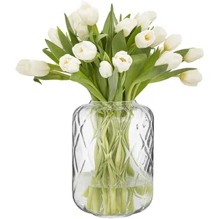 Trend For Home Handgemachte Blumenvase Vintage H: 24 cm Glasvase Geriffelt Tisch Deko Tulpenvase Tischvase Mundgeblasene Vase Bauchig Durchsichtig Ananas-Form, Ø 17 cm, Daphne