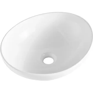 SucceBuy 16"x13,4" ovales Keramik-Waschbecken für die Badezimmer-Arbeitsplatte – modernes Weiß, gut verpackt, ideal für Badezimmer, Hotels, Toiletten und Wohnmobile - Weiß