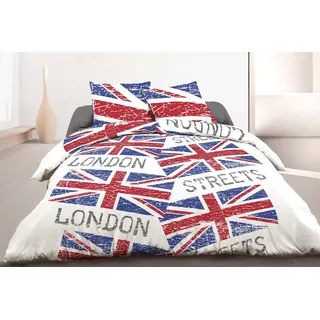 Home Passion 60299 Pack 3 2teilig Bettbezug 57 Fäden Baumwolle London rot 240 x 260 cm