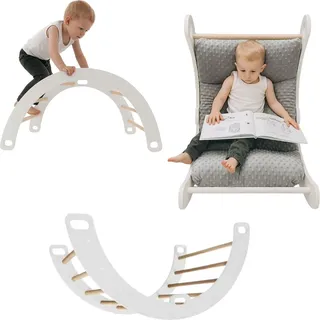 Kletterbogen Holz Schaukel + Matratze | Kletter Dreieck für Kinder | Montessori Spielzeug | Rockerboard Spielplatz - Weiß