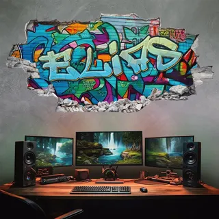 tjapalo® p64 3D Wandtattoo Graffiti Name Wandtattoo Kinderzimmer Junge Teenager Cooles wandtattoo Cool Wandsticker jungenzimmer jungs, Größe: B100xH58cm