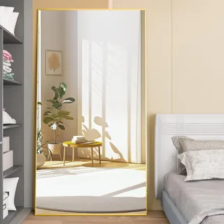 CASSILANDO 193x86cm Standspiegel, Boden großer Spiegel, stehender Spiegel, gegen Wand für Schlafzimmer, Verkleidung und an der Wand befestigter dünner Rahmen Spiegel, Gold