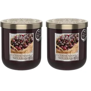 HEART & HOME - Duftkerze auf Basis von natürlichem Sojawachs für Zuhause - Kleines Glas Schwarze Kirsche - Brenndauer 30h - Geschenk, Dekoration und Duft für Zuhause (Packung mit 2)
