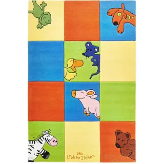 Kinderteppich , Blau, Gelb, Grün, Multicolor , Textil , Tier , rechteckig , 110x170 cm , Textiles Vertrauen - Oeko-Tex® , für Fußbodenheizung geeignet , Teppiche und Böden, Teppiche, Kinderteppiche