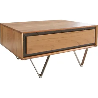 DeLife Couchtisch Stonegrace 80x60 cm Akazie Natur 2 Schubladen Steinfurnier - Hellbraun