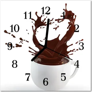Glasuhr Wanduhr Küchenuhr Echt-Glas 30x30 cm Kaffee weiß - Weiß