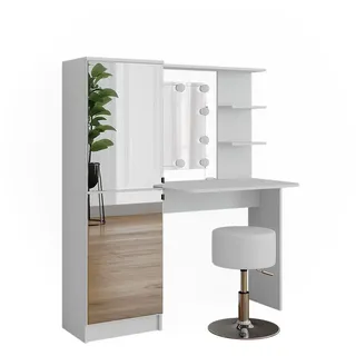 Vicco Schminktisch Weiß 123 cm mit LED-Beleuchtung und Hocker