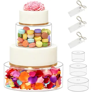 Befüllbarer Tortenständer 3 Etagen, Acryl Kuchenständer Zylinder Display Riser mit LED-Lichtern, Dekorativ Transparenter Torten Etagere, Stapelbare Dessert Ständer für Geburtstags, Hochzeit und Feiert