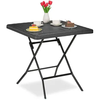 Relaxdays Gartentisch Holz-Optik, quadratisch, HBT: 74x78x78 cm, Balkontisch, Kunststoff, Metall, Outdoortisch, schwarz