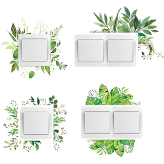 SwirlColor Lichtschalter Aufkleber, 4 Stück Grüne Pflanze Wandaufkleber, Wasserdichte Lichtschalter Abdeckungen Dekor für Wohnzimmer, Schlafzimmer, Badezimmer, Küche, Büro