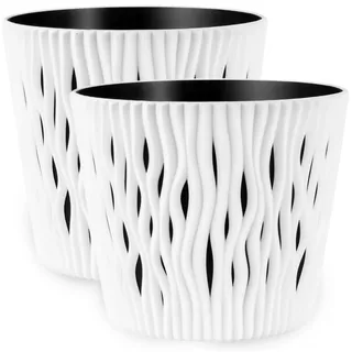 PECZEKO Blumentöpfe matt - Deko Pflanztopf für Blumen & Kräuter - Langlebige & leichte runde Kunststoff-Pflanzentöpfe für Wohn- & Esszimmer, Küche, Terrasse, Balkon - 2er-Set - (Weiß, ø 16 cm)