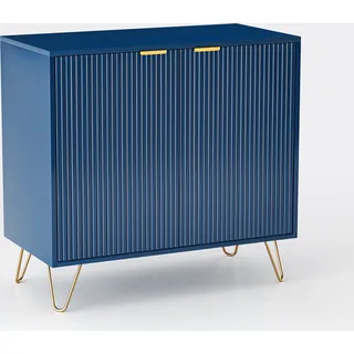CDGlobal Kommode Sideboard mit 2 Türen, Wohnzimmerschränke mit vergoldeten Beinen und Griffen, Kommode mit Abgerundete Ecken, Blau, 80x40x78cm - Blau