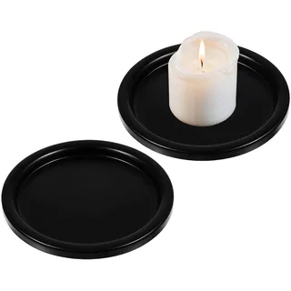 2 Stück Kerzenhalter Schwarz, Kerzenteller Schwarz, Metall Retro Tischdeko Kerzenleuchter, Kerzen Untersetzer, Metall Kerzenhalterstumpenkerzen, Kerzenhalter Stumpenkerzen Flach, Rund Candle Holder