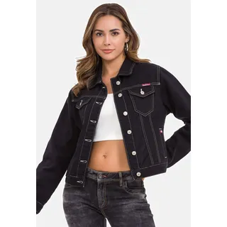 Jeansjacke CIPO & BAXX "Cipo & Baxx Jeansjacke", Damen, Gr. L, schwarz, Obermaterial: 100% Baumwolle CO., uni, regular fit, Jacken Jeansjacke, Mit praktischen Brusttaschen, WJ212