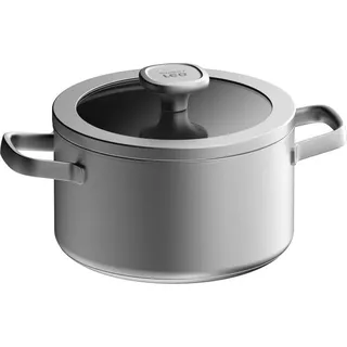 BergHOFF Leo Kasserolle mit Deckel, 20 cm, Edelstahl, induktionsgeeignet, rund, ohne Antihaftbeschichtung, spülmaschinenfest - Grau