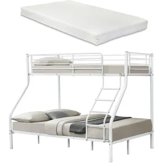 neu.haus Etagenbett Sortland mit Matratze 140 x 200 cm Metall weiß