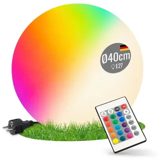 8 seasons LED Kugelleuchte 40 cm Shining Globe RGB – Kugellampe für außen | Farbwechsel, dimmbar, E27-Fassung, Fernbedienung, LED austauschbar, wetterfest IP65, mit Strom, für Garten, Terrasse, Balkon