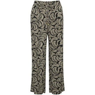 Kaffe Damen Women's Casual Trousers Wide Legs Elasticated Waist Front Pockets Hose, Black Deep/Antique White Print, 34