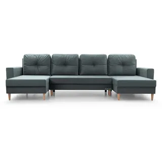 moeblo Wohnlandschaft Ecksofa U-Form mit Schlaffunktion Eckcouch mit Bettkasten Sofa Couch Polsterecke U-Sofa - 300 x 90 x 142 cm - CARL U Grau (Manila 16) - Grau
