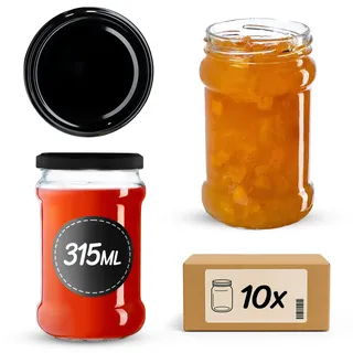 KADAX 10er Set Einmachgläser 315ml TO66 Schwarz, Marmeladengläser Vorratsgläser Mason Jar mit Schraubdeckel, Luftdicht & Spülmaschinenfest, Honig- & Dessertgläser