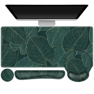 Mousepad Set 4 in 1 Mauspad mit Gelkissen Handgelenkauflage Tastatur Untersetzer Groß Mousepad Ergonomisch Design Schreibtischunterlage für Büro