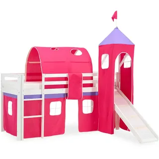 Homestyle4u Hochbett mit Rutsche 90/200 cm Pink , Weiß, Pink , Holz , Kiefer , 90x200 cm , Babymöbel & Kindermöbel, Kinderzimmer & Jugendzimmer, Kinderbetten, Hochbetten
