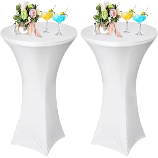 AMFUN 2er-Set Stretch Stehtisch Hussen, Stehtisch Hussen, Verstärkung im Fußbereich, Quadrat Ecken Stehtischhussen für Bar, Hochzeit, Cocktail-Party, Bankett, Stretch(80×120cm, Weiß)