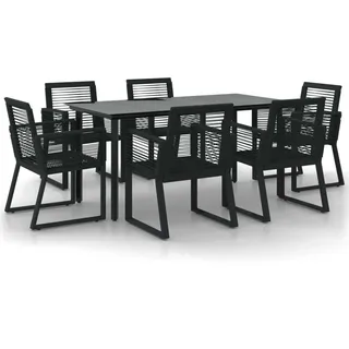 vidaXL 7-tlg. Garten-Essgruppe Schwarz PVC-Rattan - Schwarz