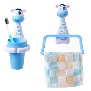 Zahnputzbecher Handtuchhalter Set für Kinder Milchkuh Cartoon Design PP PVC