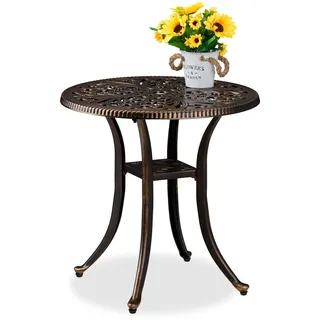 Relaxdays Gartentisch, antike Optik, wetterfest, Aluminiumguss, H x D: 53x53 cm, runder Balkontisch, schwarz/Bronze