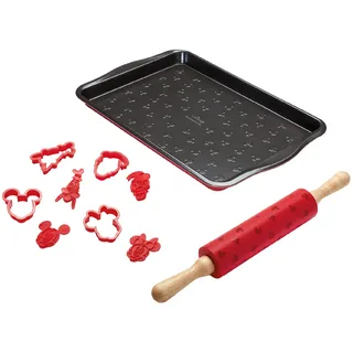 Prestige Neu Disney Backe mit Mickey Mouse Backgeschirr-Set mit Antihaft-Backblech 10 Zoll x 15 Zoll, Plätzchenausstecher-Set mit 4 Stück und Silikon-Nudelholz 45 cm