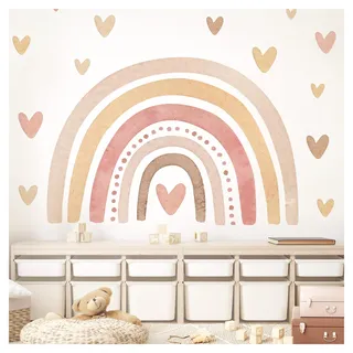 Little Deco Boho Regenbogen Wandsticker Kinderzimmer Aquarell Wandtattoo Herzen Babyzimmer Wandaufkleber Schlafzimmer Groß Wanddeko DL5008-02