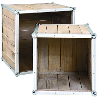 HAKU Möbel Beistelltisch 2er Set alu, Kiefer, Aluminium, Massivholz - Maße: B 37/47 cm x H 35/40 cm x T 47/47 cm, Style: Industrial