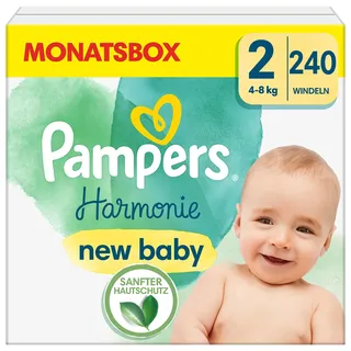 Pampers Baby Windeln Harmonie HALBMONATSBOX, Sanfter Hautschutz Und Pflanzenbasierte Inhaltsstoffe, 240 Stück
