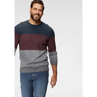 Rundhalspullover MAN'S WORLD "Bis Größe 5 XL", Herren, Gr. L (52/54), weiß (marine, rot, weiß), Strick, Obermaterial: 50% Baumwolle, 50% Polyacryl, meliert, regular fit, Rundhals, Rippstrickbündchen, Pullover Rundhalspullover, mehrfarbig, Topseller