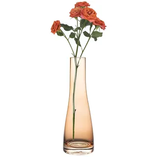 Kleine Blumenvase, breiter Hals, Glasvasen, transparent, Mini-Öffnung, Einzelstielvasen für dekorative Heimdekoration, Wohnzimmer, Büro und Tafelaufsätze (ohne Blume), Orange, 21 cm