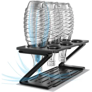 Newaner Flashenhalter für Sodastream 3er  Abtropfhalter  mit  Herausnehmbarer Abtropfwanne und Deckelhalter Farbe Schwarz