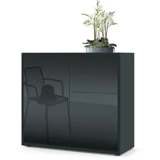 Vladon Kommode, Schwarz Hochglanz, Holzwerkstoff, 79x74x36 cm, Wohnzimmer, Kommoden & Sideboards, Kommoden
