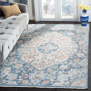 SAFAVIEH Traditionell Teppich für Wohnzimmer, Esszimmer, Schlafzimmer - Illusion Collection, Kurzer Flor, Creme und Blau, 122 X 183 cm