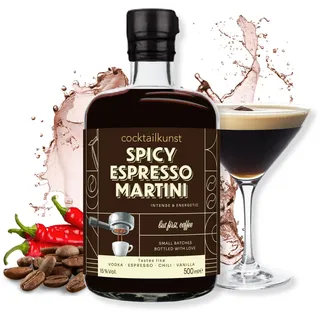 Spicy Espresso Martini | Bottled Cocktail von Cocktailkunst | Vodka, Espresso, Chili, Vanille | 500 ml | 15% Vol.