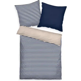 Tom Tailor Bettwäsche Perkal Streifen Dark Navy/Sunny Sand (Bettwäsche Set, 70, 200 cm x cm