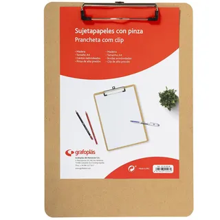 Grafoplás 1550649 Klemmbrett, A4, Holz, abgerundete Kanten