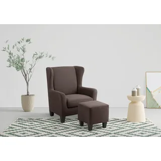 Ohrensessel HOME AFFAIRE "Chilly, Sessel mit Hocker", braun, B:84cm H:101cm T:84cm, Microfaser PRIMABELLE (100% Polyester);Karo Stoff (60% Polyester/40% Baumwolle);Velvet (100% Polyester);Luxus-Microfaser in Teddy Optik (100% Polyester), Sessel, Ohrensessel, in Cord und Microfaser-Bezug, Unser Dauertiefpreis