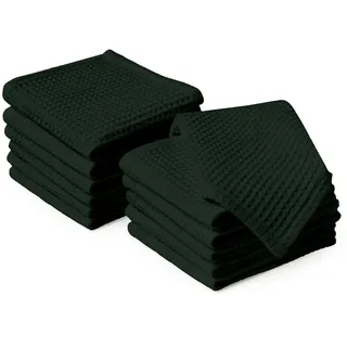 Encasa XO Küchenhandtücher und Waschlappen aus Baumwolle | Grün | Waffel- und Flachgewebe-Geschirrtuch | Geschirrtuch-Set | 30x30 cm | Wiederverwendbar und schnell trocknend 12er-Satz