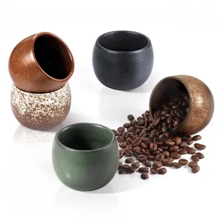 ecooe Espressotassen Set Dickwandig aus Steingut 5er set 90ml, Handgefertigt Kaffeetassen set, Teetassen Geschenke für Frauen Männer Beste freundin Partner, Weihnachtsgeschenke