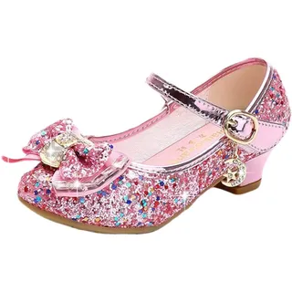 Mama Stadt Prinzessin Schuhe Glitzer Kinder Stöckelschuhe Pailletten Cosplay Schuhe Partys Hochzeiten Klett Sandalen Elegante Schuhe mit Absatz, Rosa/ 35