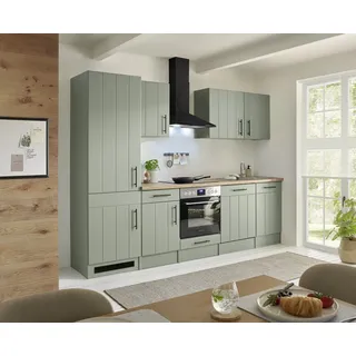 Küche Einbau Küchenzeile Landhaus Grün Anton 280 cm großer Kühlschrank Respekta