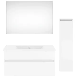 Puris Badezimmer , Weiß Hochglanz , Holzwerkstoff , 2 Schubladen , 122 cm , Goldenes M, Made in Germany , hängend , Badezimmer, Badmöbelsets & Badmöbelserien, Badmöbel-Sets